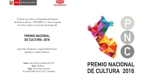 PREMIO NACIONAL DE CULTURA 2016. Ceremonia de entrega de premios este 28 de noviembre